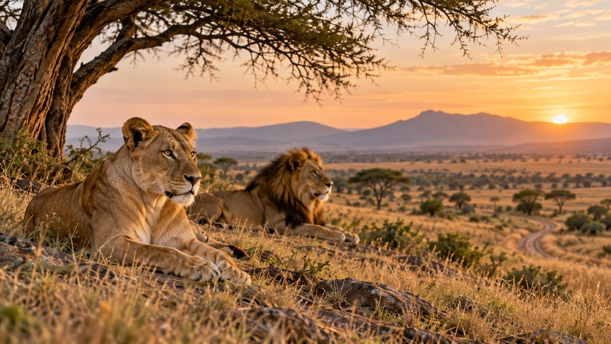 AI-generated representative African lions resting in savanna shade